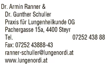 Print-Anzeige von: Dr. Armin Ranner & Dr. Gunther Schuller, Praxis für Lungenheilkunde OG