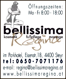 Print-Anzeige von: Gundendorfer, Regina, Bellissima Regina, Kosmetik Print-Anzeige von: Gundendorfer, Regina, Bellissima Regina, Kosmetik