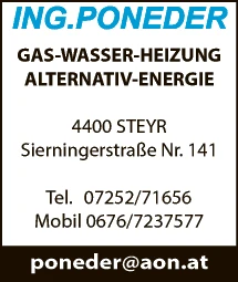 Print-Anzeige von: Poneder, Hermann, Ing., Installationsunternehmen Print-Anzeige von: Poneder, Hermann, Ing., Installationsunternehmen
