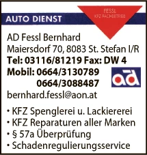 Print-Anzeige von: Fessl AD Fachwerkstätte, Autodienst Print-Anzeige von: Fessl AD Fachwerkstätte, Autodienst
