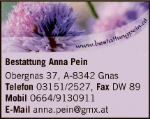 Print-Anzeige von: Pein, Anna, Bestattungsunternehmen