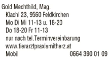 Print-Anzeige von: Gold, Mechthild, Mag., Tierärztin