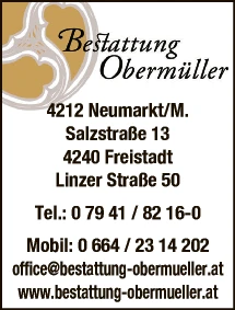 Print-Anzeige von: Bestattung A. Obermüller KG, Bestattungsunternehmen