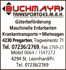 Print-Anzeige von: Buchmayr TransportgesmbH, Transportunternehmen Print-Anzeige von: Buchmayr TransportgesmbH, Transportunternehmen