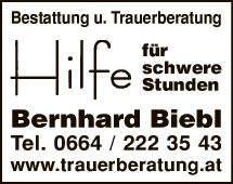 Print-Anzeige von: Biebl, Bernhard, Bestattung