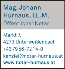 Print-Anzeige von: Hurnaus, Johann, Mag., Öffentlicher Notar