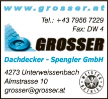 Print-Anzeige von: Grosser Dachdecker-Spengler GmbH Print-Anzeige von: Grosser Dachdecker-Spengler GmbH