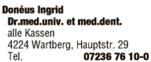 Print-Anzeige von: Doneus, Ingrid, Dr.med.univ., FÄ f. Zahn-, Mund- u. Kieferheilkunde