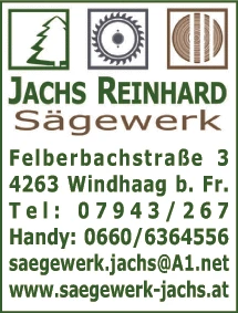 Print-Anzeige von: Jachs Reinhard Sägewerk, Reinhard, Säge- u Hobelwerke