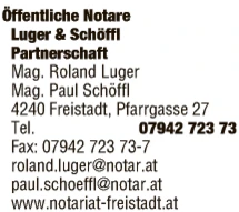 Print-Anzeige von: Mag. Roland Luger LL.M. & Mag. Paul Schöffl Partnerschaft, öff. Notare