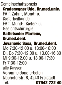 Print-Anzeige von: Gemeinschaftspraxis, Ärzte \ Fachärzte f Zahn-, Mund-u Kieferheilkunde