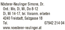Print-Anzeige von: Nösterer-Neulinger, Simone, Dr., FÄ f. Frauenheilkunde und Geburtshilfe