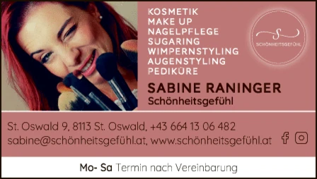 Print-Anzeige von: Schönheitsgefühl Sabine Raninger, Kosmetik