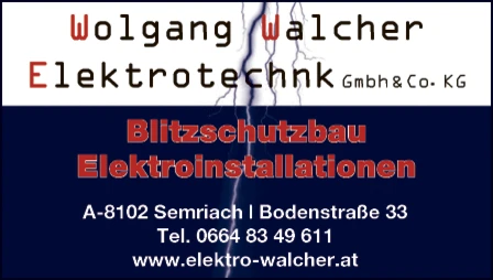 Print-Anzeige von: Wolfgang Walcher, Elektrotechnik GmbH & Co KG, Elektrotechnik Print-Anzeige von: Wolfgang Walcher, Elektrotechnik GmbH & Co KG, Elektrotechnik