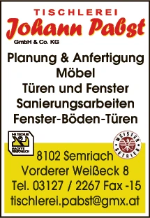 Print-Anzeige von: Pabst, Johann, Tischlerei Print-Anzeige von: Pabst, Johann, Tischlerei