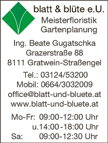 Print-Anzeige von: Blatt & Blüte e.U., Floristik & Gartenplanung