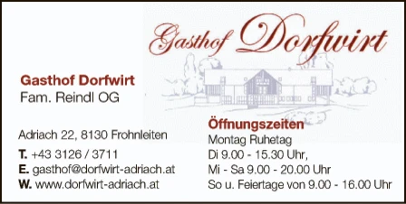 Print-Anzeige von: Gasthof DORFWIRT, Gastgewerbe - Gasthöfe