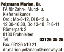 Print-Anzeige von: Pelzmann, Marion, Dr., Fachärztin f. Zahn-, Mund- u. Kieferheilkunde