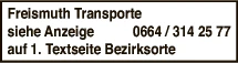 Print-Anzeige von: Freismuth, Oliver, Transportunternehmen