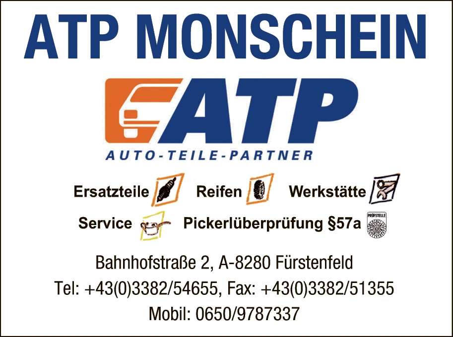 Print-Anzeige von: ATP Monschein, Kfz-Ersatzteile, Reifen, Werkstätte