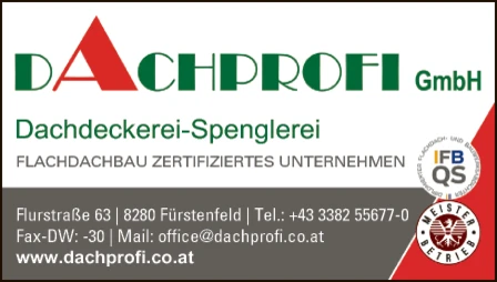 Print-Anzeige von: Dachprofi GmbH, Dachdeckerei - Spenglerei Print-Anzeige von: Dachprofi GmbH, Dachdeckerei - Spenglerei