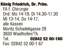 Print-Anzeige von: König, Friedrich, Prim.Dr., FA f Chirurgie