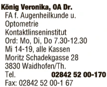 Print-Anzeige von: König, Veronika, Dr., FA f Augenheilkunde u Optometrie