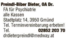 Print-Anzeige von: Dr. Dieter Preindl-Biber, FA für Psychiatrie