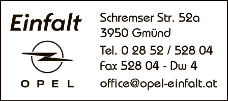 Print-Anzeige von: Einfalt Christine e.U., Opel Händler Print-Anzeige von: Einfalt Christine e.U., Opel Händler