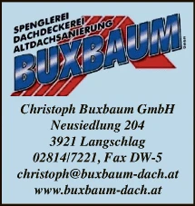 Print-Anzeige von: Christoph Buxbaum GmbH, Dachdeckerei Print-Anzeige von: Christoph Buxbaum GmbH, Dachdeckerei