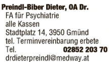 Print-Anzeige von: Dr. Dieter Preindl-Biber, FA für Psychiatrie