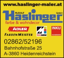 Print-Anzeige von: Haslinger Rudolf GesmbH, Malerbetrieb, Farbenfachhandel