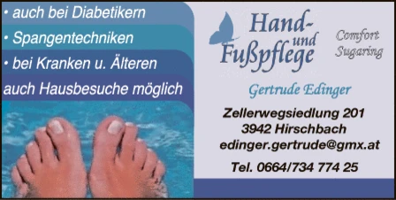 Print-Anzeige von: Gertrude Edinger Hand und Fußpflege