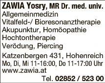 Print-Anzeige von: Zawia, Yosry, Dr.med., Ärzte \ f Allgemeinmedizin