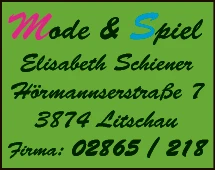 Print-Anzeige von: Mode & Spiel Elisabeth Schiener, Textilwaren, Strickerei, Spielwaren