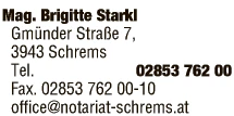 Print-Anzeige von: Starkl, Brigitte, Mag., Notar