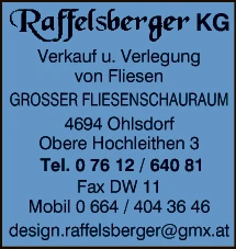 Print-Anzeige von: Raffelsberger, Alois, Hafnermeister, Öfen