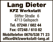 Print-Anzeige von: Lang, Dieter, Toyota Vertragshändler, Autohandel
