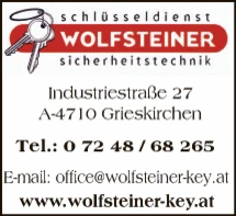 Print-Anzeige von: Wolfsteiner, Gerhard, Schlüsseldienst Print-Anzeige von: Wolfsteiner, Gerhard, Schlüsseldienst