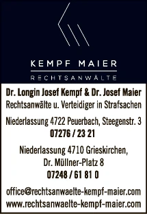 Print-Anzeige von: Rechtsanwaltskanzlei Dr. Kempf / Dr. Maier, Rechtsanwälte