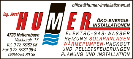Print-Anzeige von: Humer, Josef, Ing., Installationen Öko-Energie-Installationen, Elektro-Gas-Wasser-Heizung-Solar