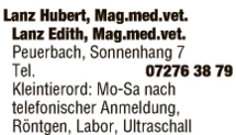 Print-Anzeige von: Lanz, Hubert, Mag.med.vet., Tierarzt