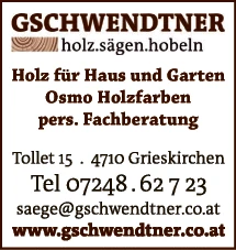 Print-Anzeige von: Gschwendtner, Helga, Sägewerk