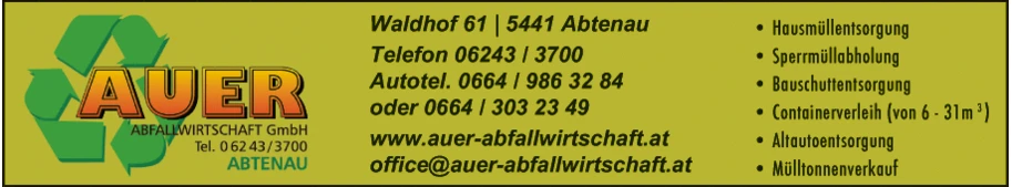 Print-Anzeige von: Auer Abfallwirtschaft-GmbH, Abfallentsorgung u -verwertung