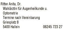 Print-Anzeige von: Ritter, Anita, Dr., FA f Augenheilkunde und Optometrie
