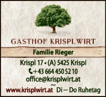Print-Anzeige von: Gasthof Krisplwirt