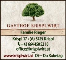 Print-Anzeige von: Gasthof Krisplwirt