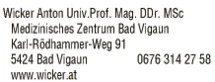 Print-Anzeige von: Wicker, Anton, Univ. Prof. Mag. DDr.