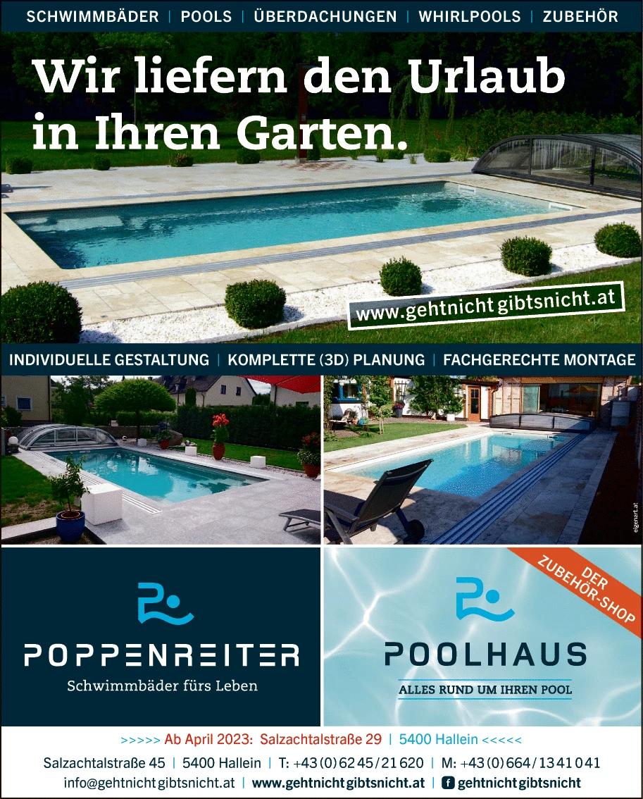 Print-Anzeige von: Poppenreiter, Roland, Poolhaus, Schwimmbäder