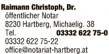 Print-Anzeige von: Raimann, Christoph, Dr., öffentl Notar